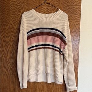 American Eagle Striped Cream Sweater